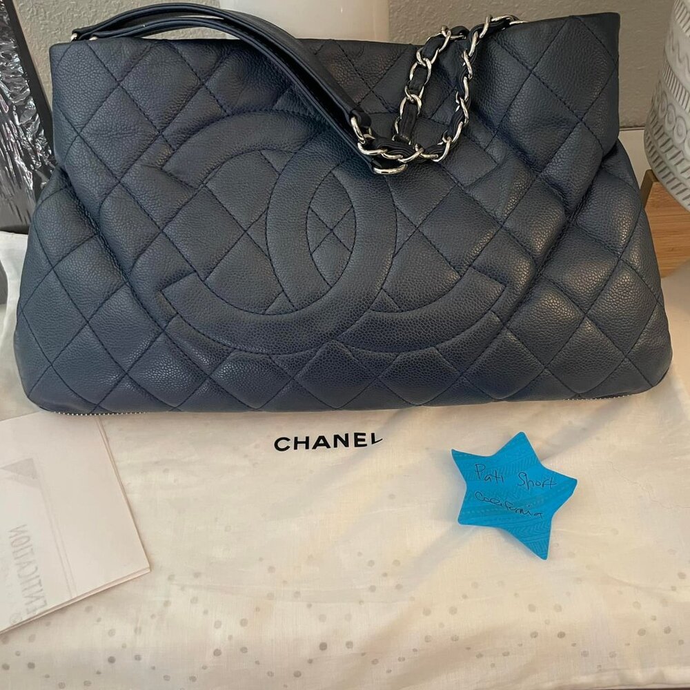 Chanel Timeless Expandable Tote in Navy Blue Caviar Leather